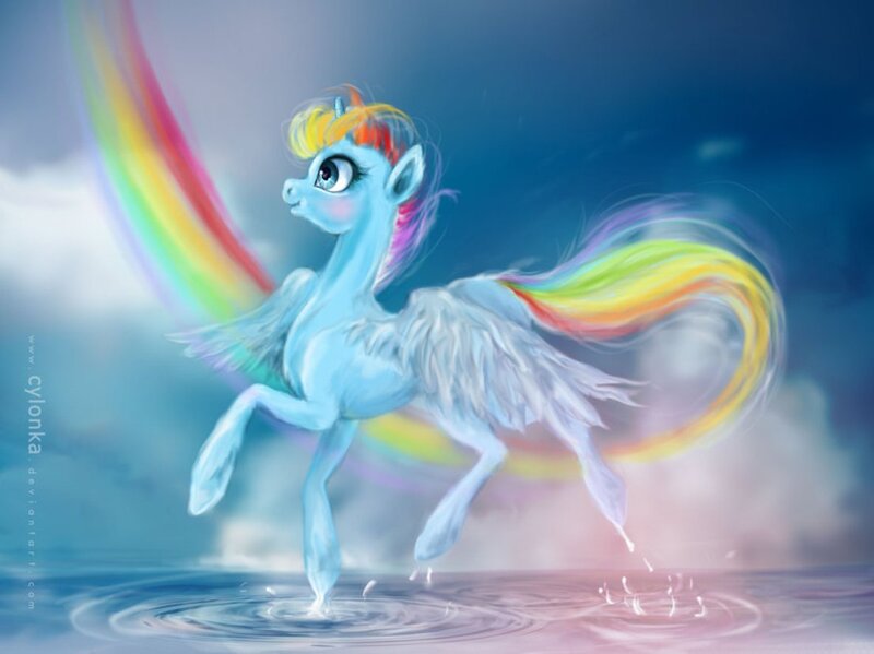 Rainbow-colored Pegasus — Blue, Dynamic, Digital Art