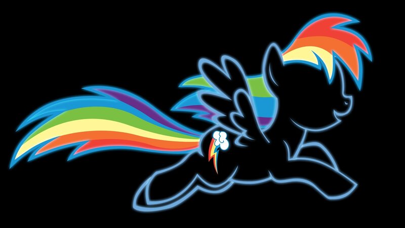 Rainbow-colored Pony — Black, Dynamic, Digital Art, Rainbow Mane, Rainbow Tail