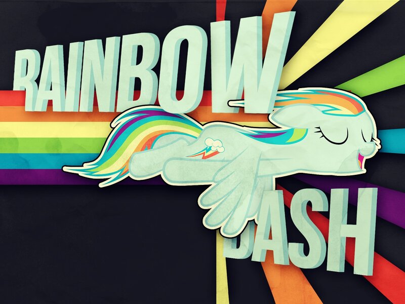 Rainbow-colored Pony — Black, Dynamic, Digital Art, Rainbow Mane, Text