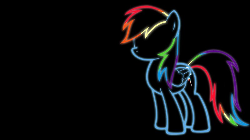 Rainbow-colored Pony — Blue, Vibrant, Digital Art, Neon Outline