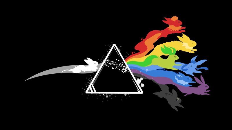 Rainbow-colored Rabbits — Black, Dramatic, Digital Art, Triangle, Light