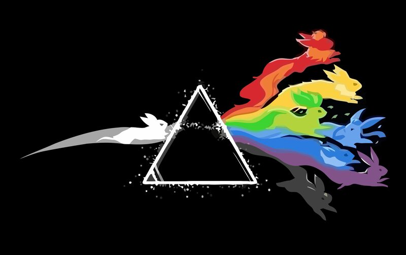 Rainbow-colored Rabbits — Black, Dramatic, Digital Art, Triangle