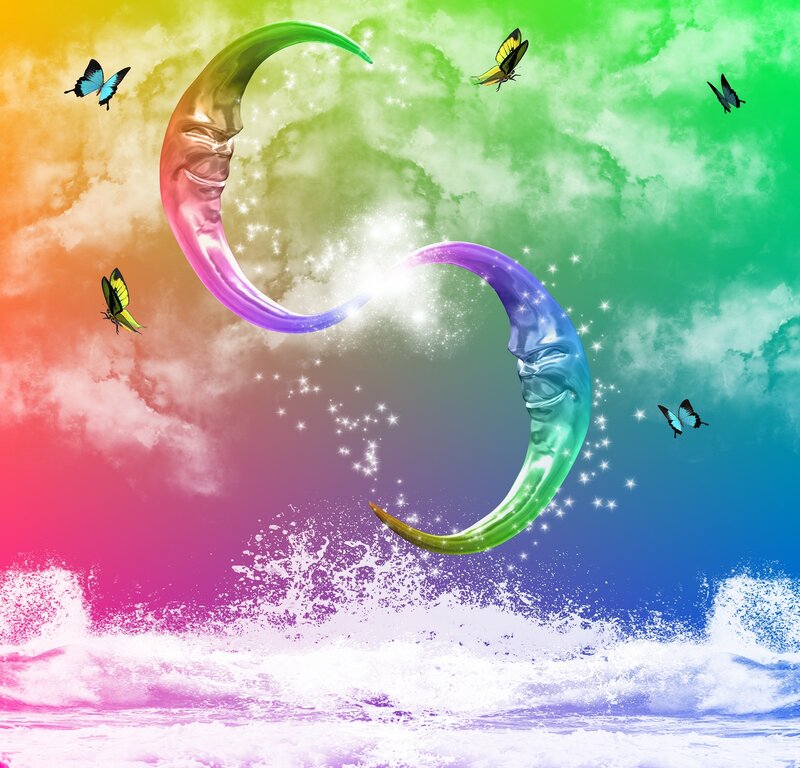 Rainbow Crescent Moon — Green