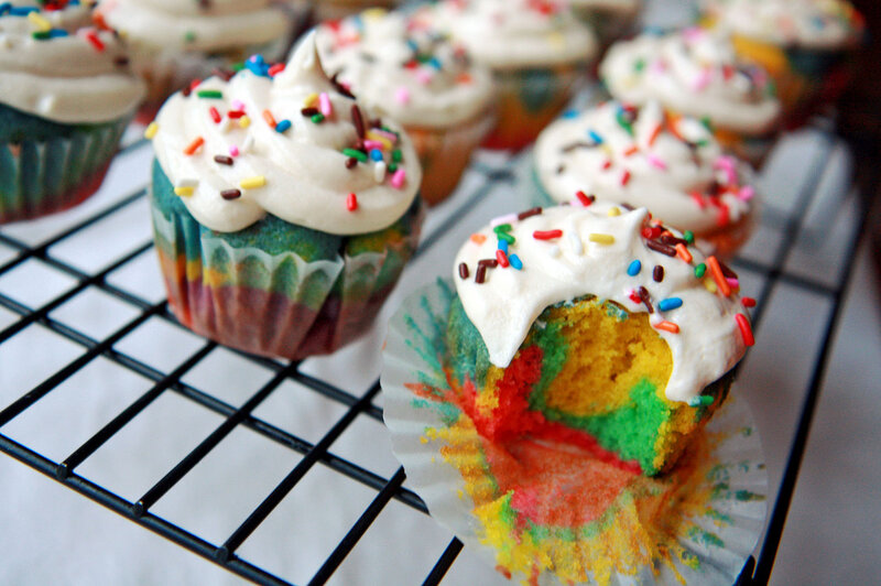 Rainbow cupcakes with sprinkles