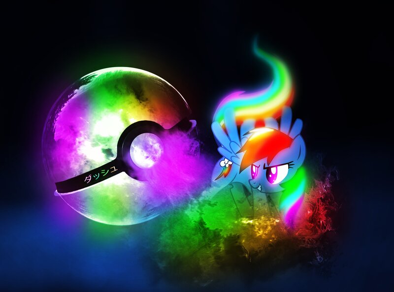 Rainbow Dash and a glowing Poké Ball