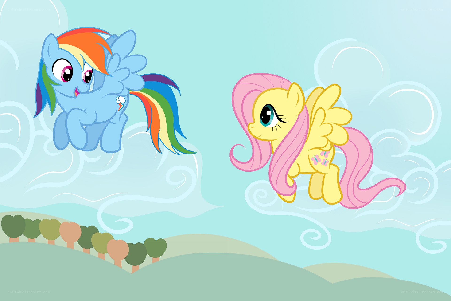 Rainbow Dash and Fluttershy flying