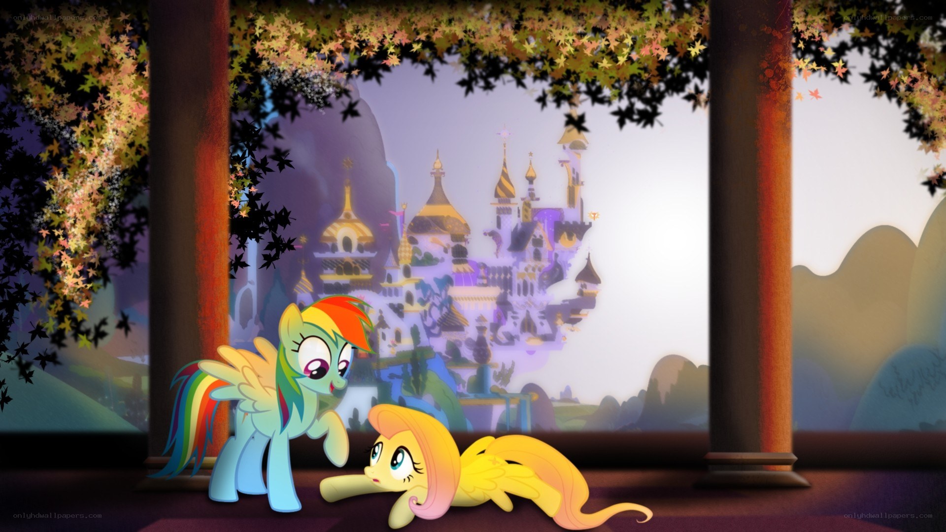 Rainbow Dash and Fluttershy in a garden