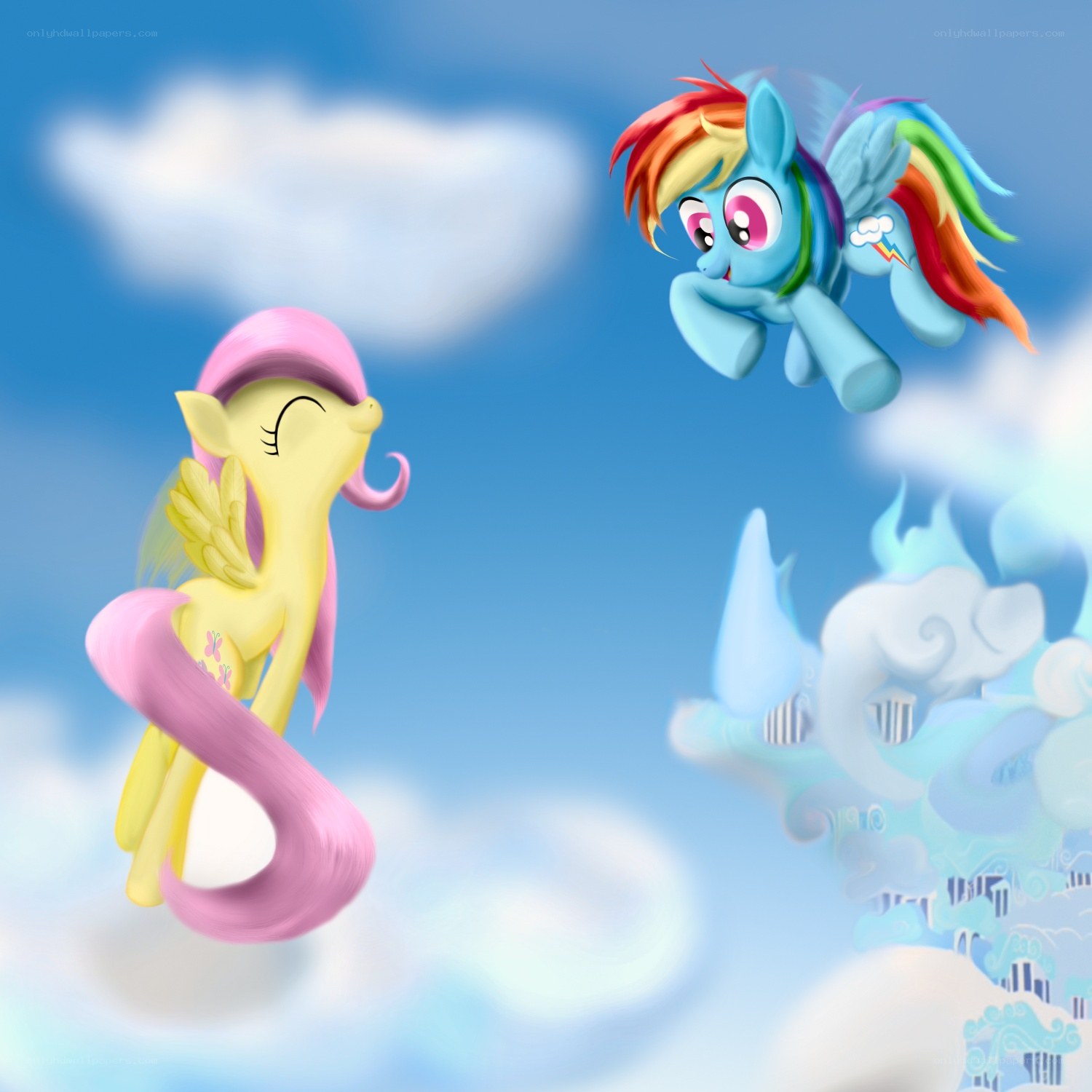 Rainbow Dash and Fluttershy in the sky
