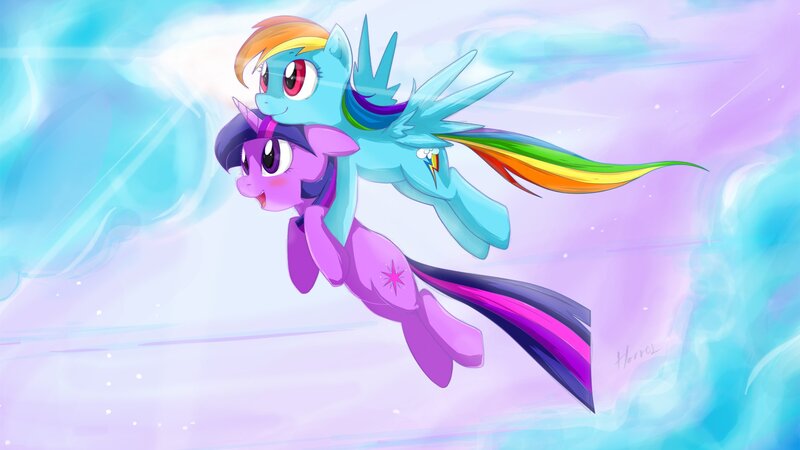 Rainbow Dash and Twilight flying