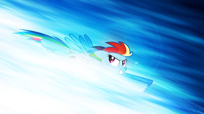 Rainbow Dash Flying — Blue, Dynamic, Digital Art