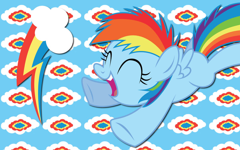 Rainbow Dash flying happily