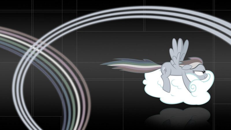 Rainbow Dash flying on a cloud