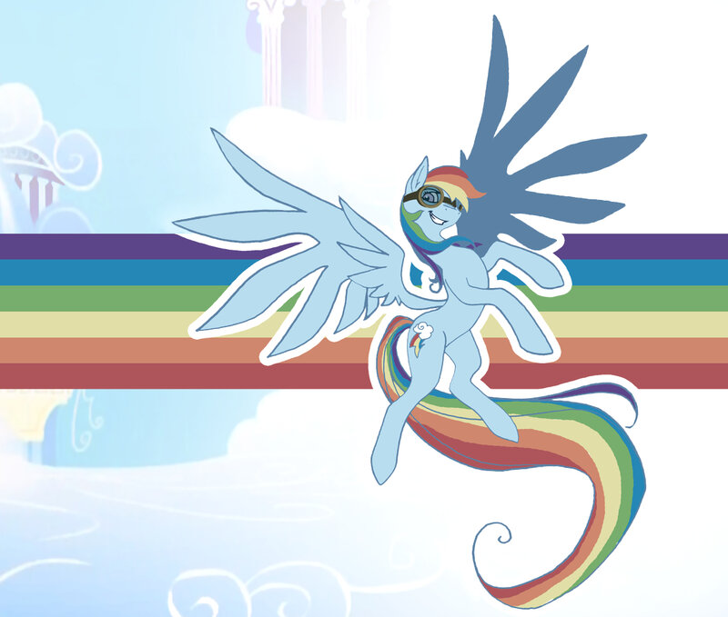 Rainbow Dash flying with goggles
