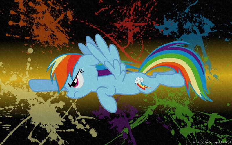 Rainbow Dash flying with paint splatters