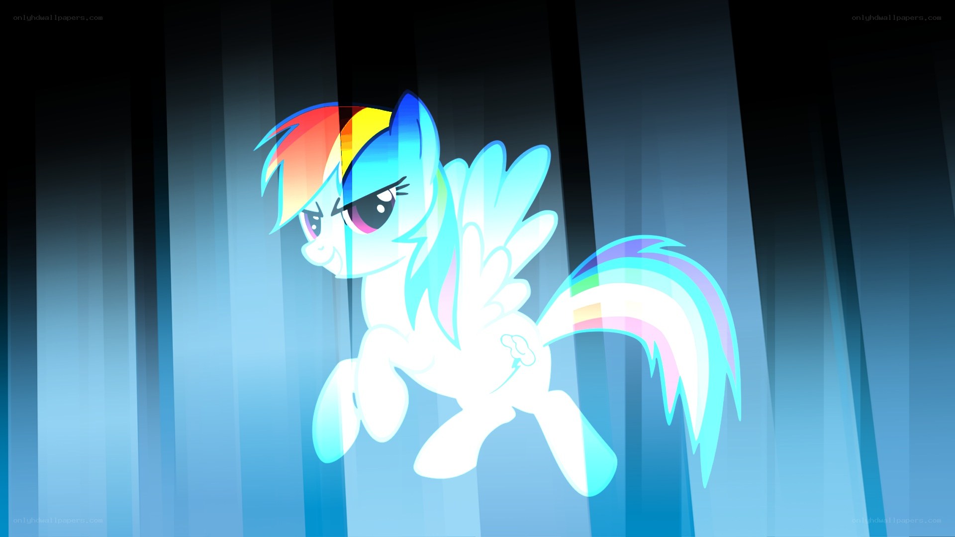 Rainbow Dash glowing in blue light