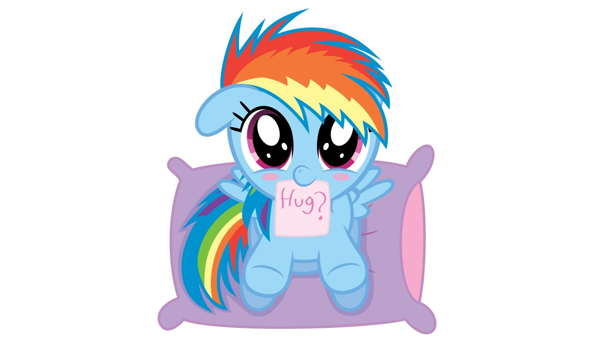 Rainbow Dash holding a hug sign