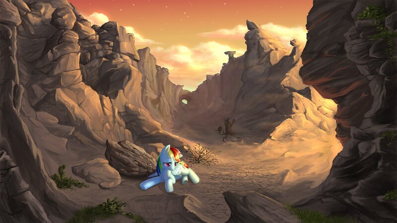 Rainbow Dash in a canyon