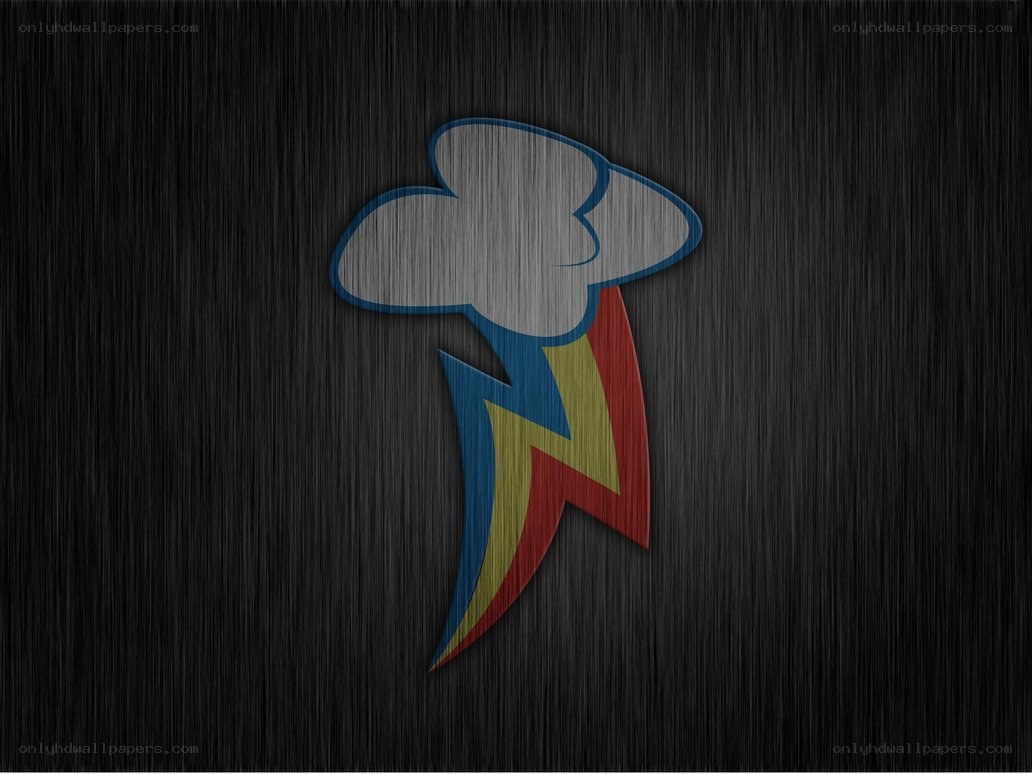 Rainbow Dash logo on dark metal