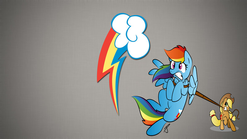 Rainbow Dash pulling Applejack