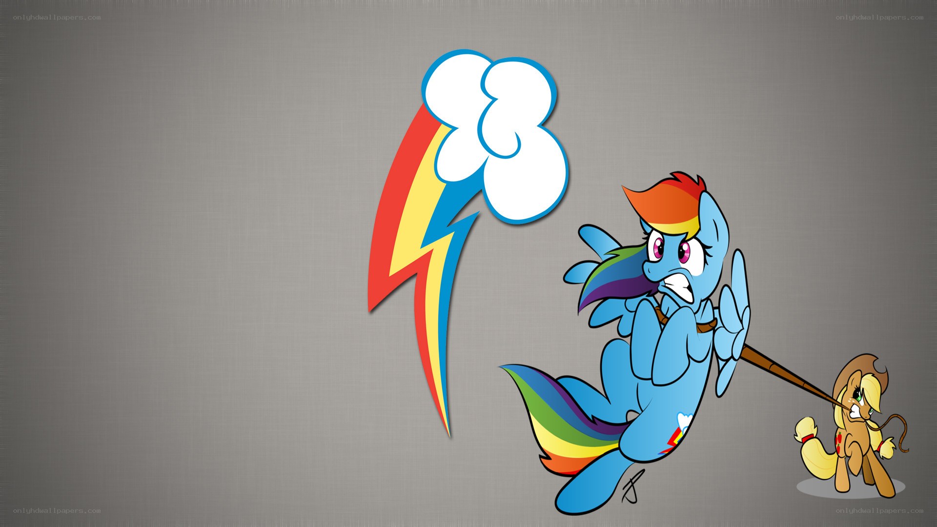 Rainbow Dash pulling Applejack