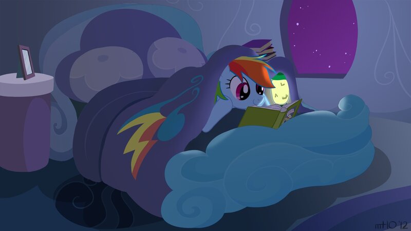 rainbow dash reading in bed