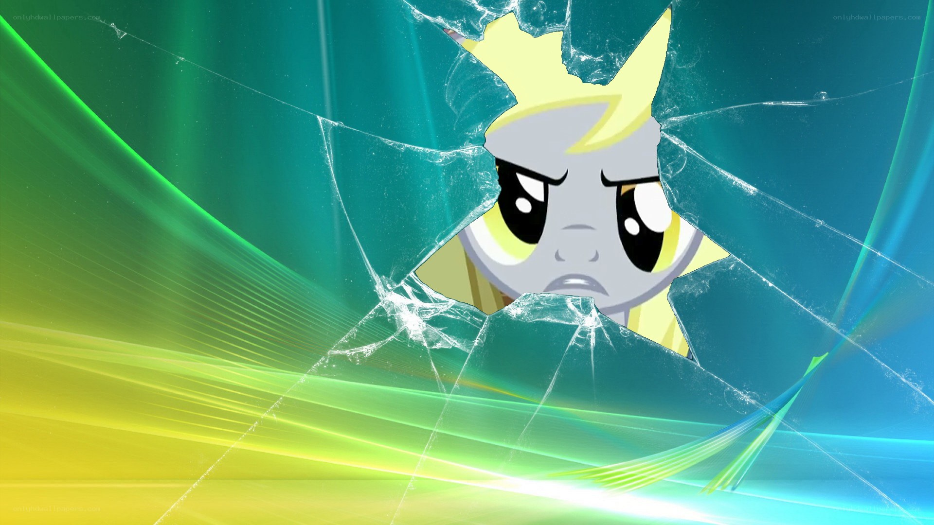 Rainbow Dash through broken glass
