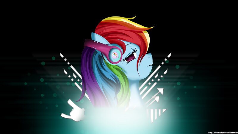 Rainbow Dash with headphones