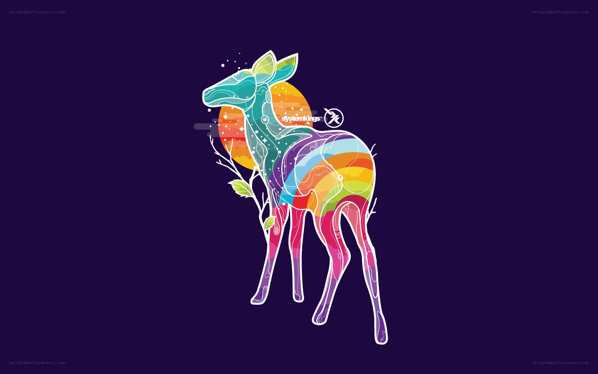 Rainbow deer with sunset