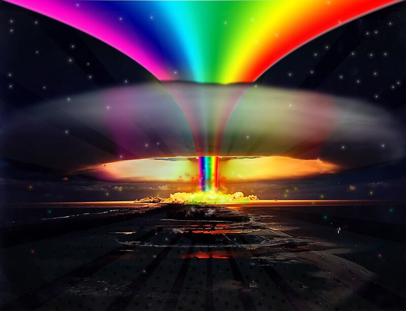 Rainbow Explosion over Water — Dramatic, Night, Digital Art