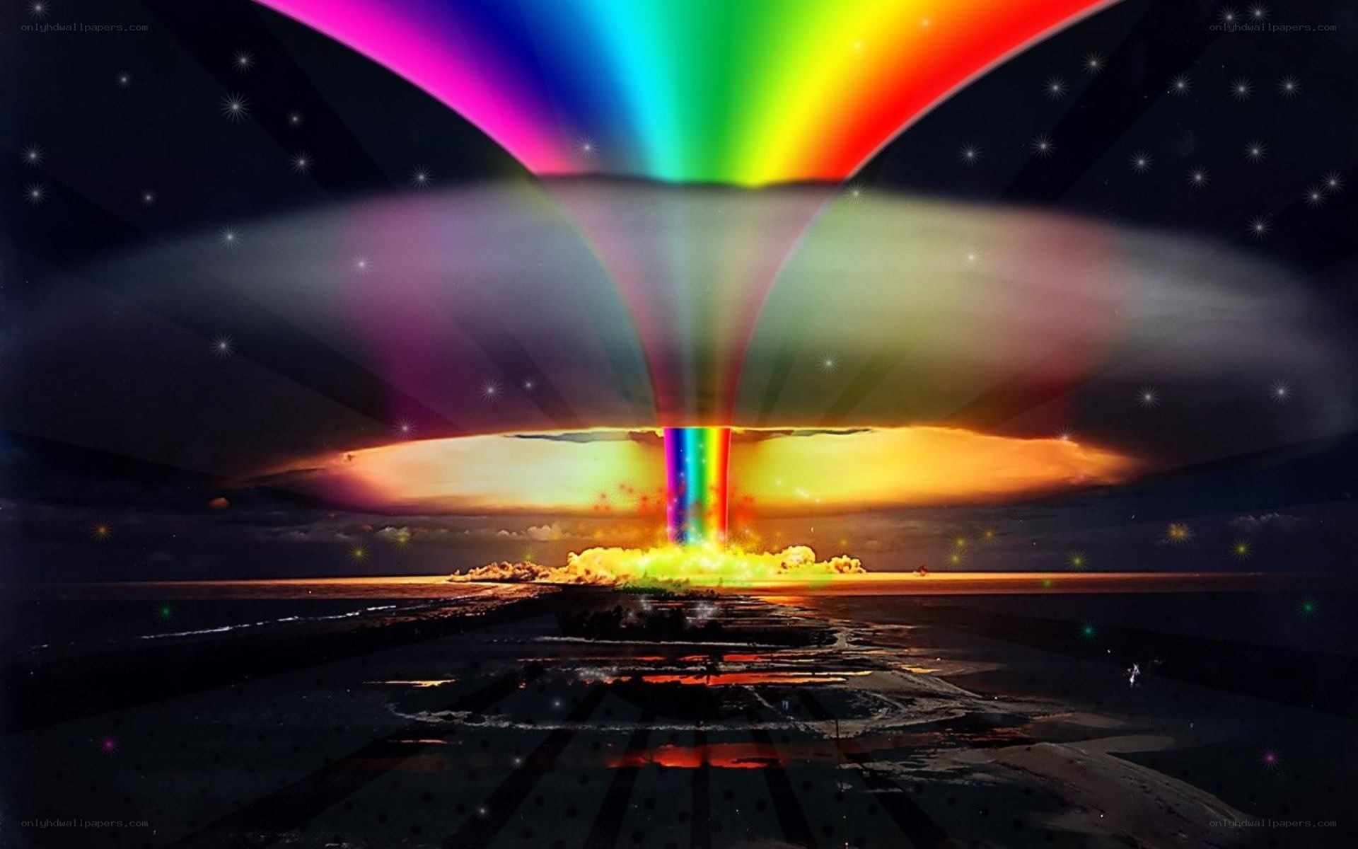 Rainbow explosion over water