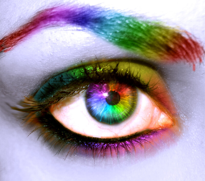 rainbow eye makeup close-up