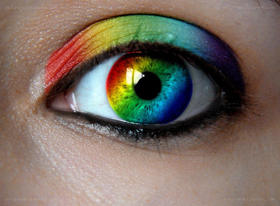 rainbow eye makeup close-up