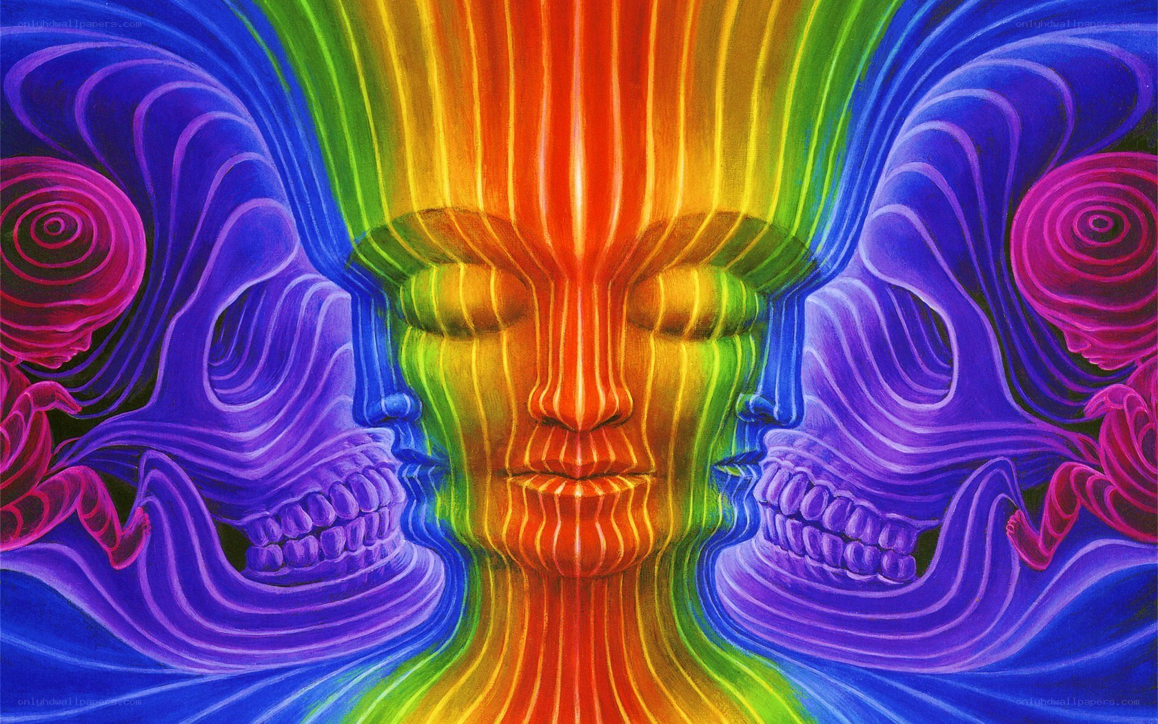 Rainbow face with skulls