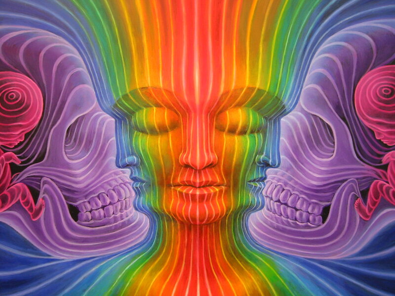 Rainbow face with skulls