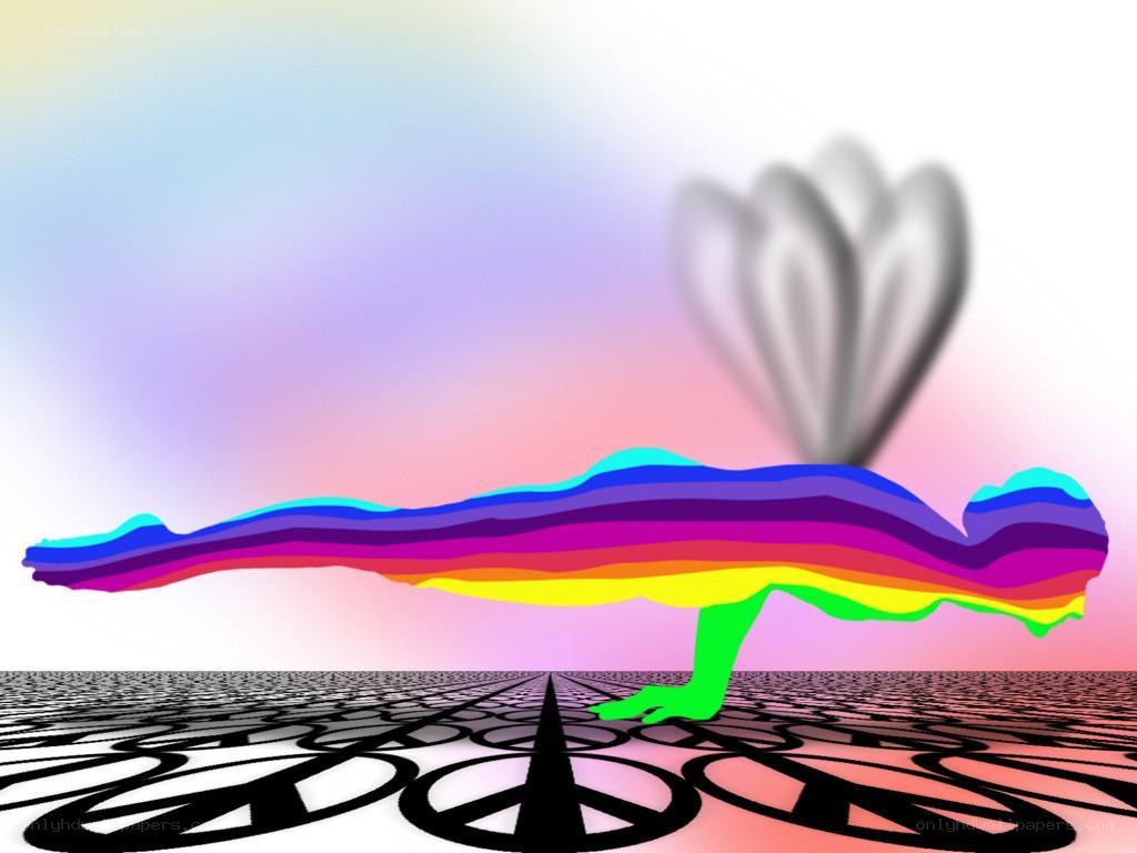 Rainbow figure with peace symbols