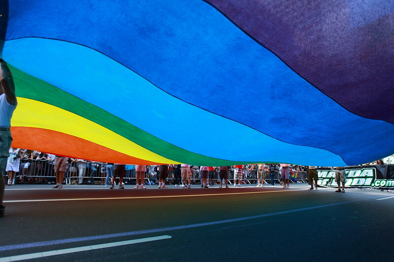 Rainbow flag at a parade