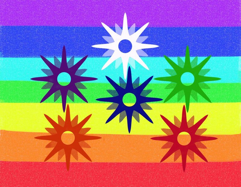 Rainbow flag with starbursts