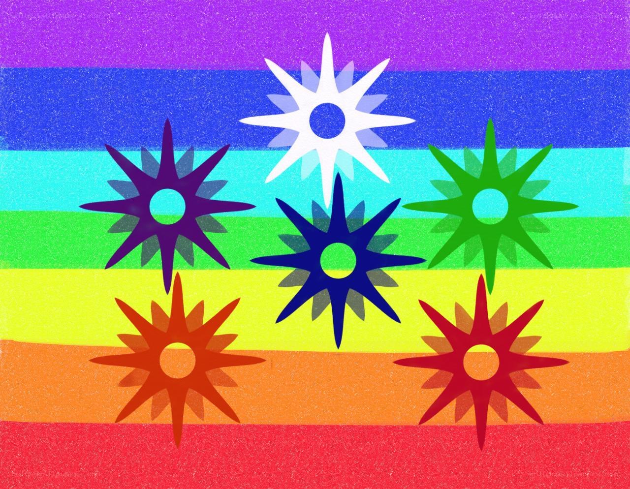 Rainbow flag with starbursts