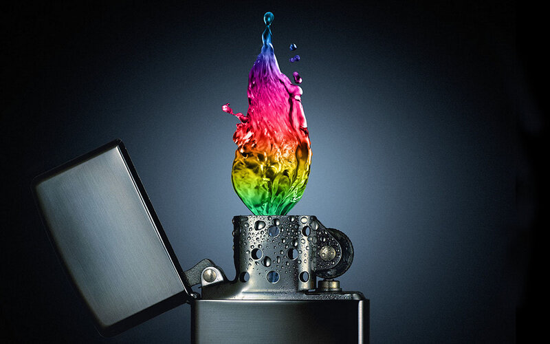 Rainbow flame from a lighter