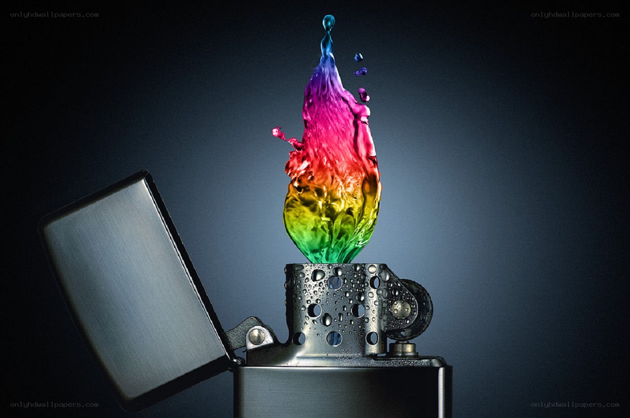 Rainbow flame from a lighter