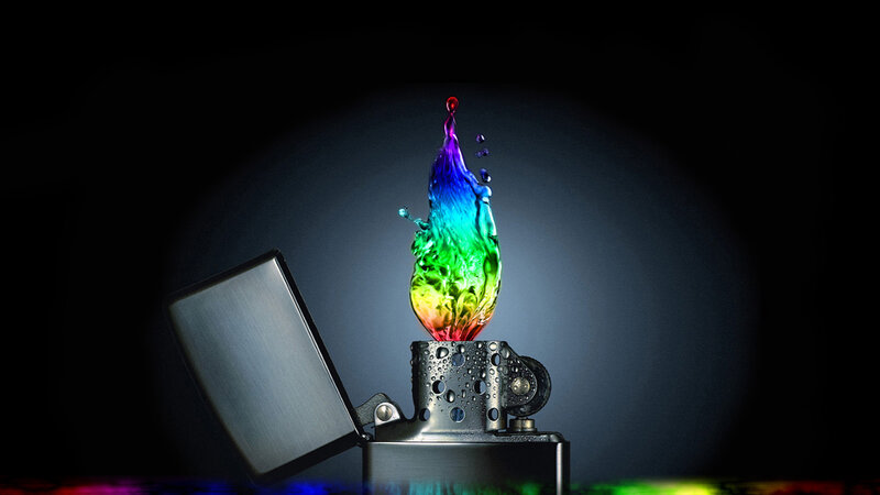 Rainbow Flame from Lighter — Black, Dramatic, Digital Art