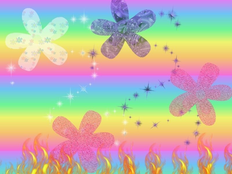 rainbow flowers and fire