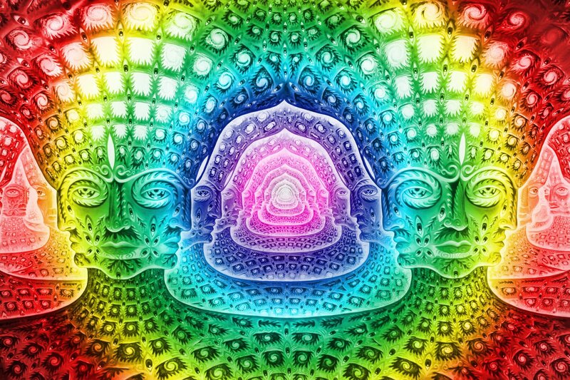 Rainbow Fractal Faces — Red