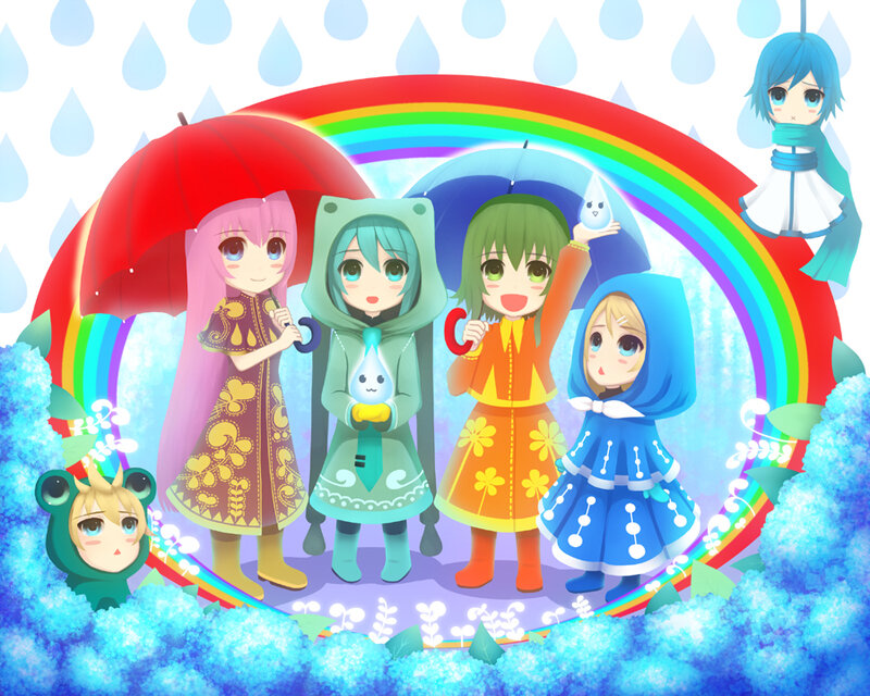 Rainbow friends under umbrellas
