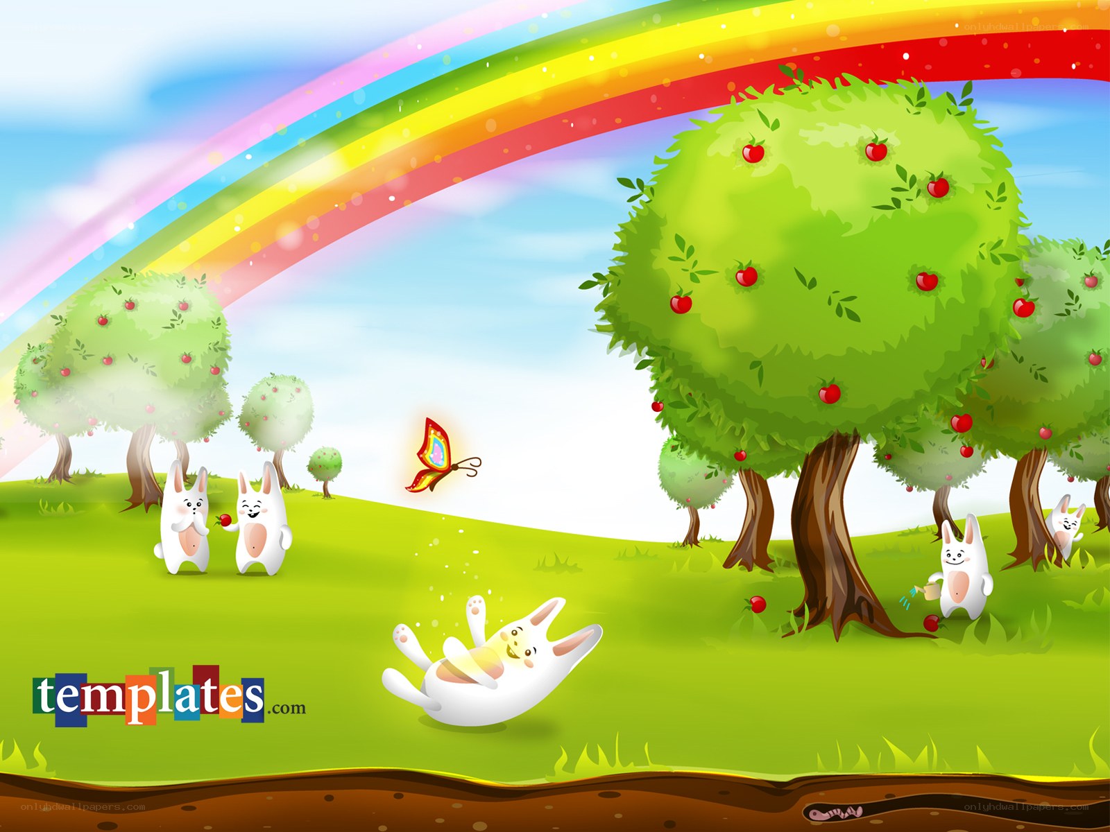 Rainbow garden with bunnies