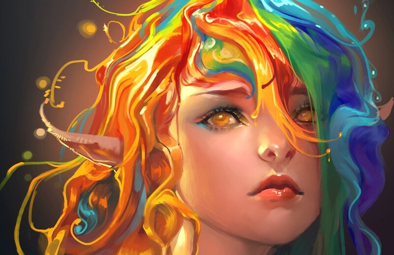 rainbow-haired fantasy elf