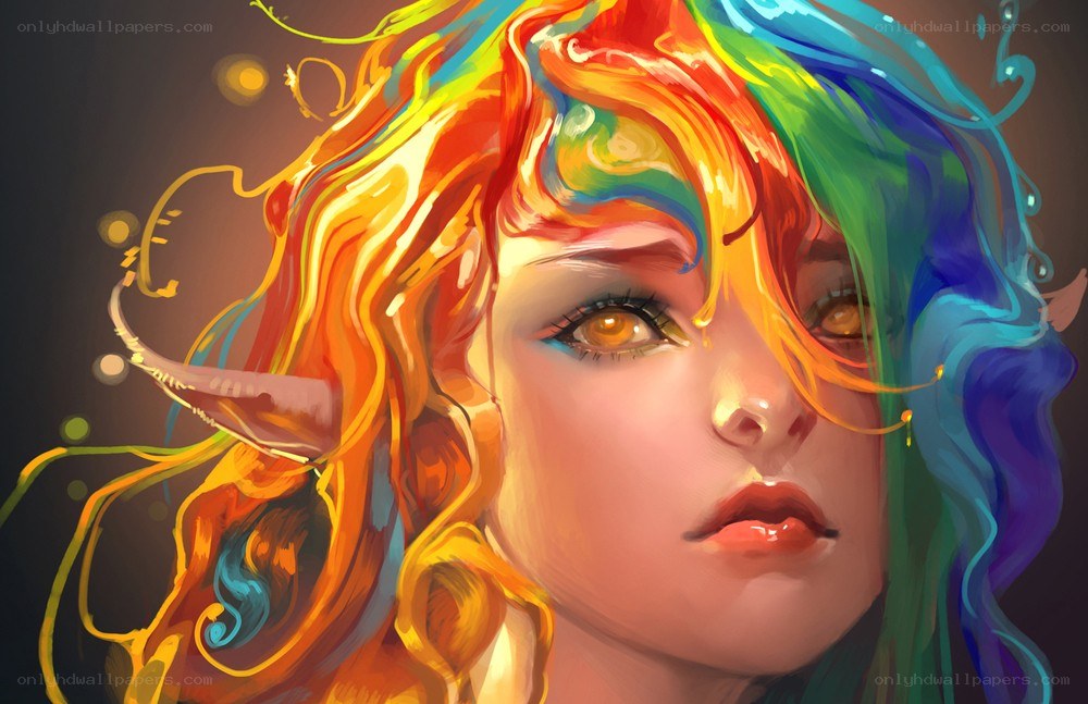 rainbow-haired fantasy elf