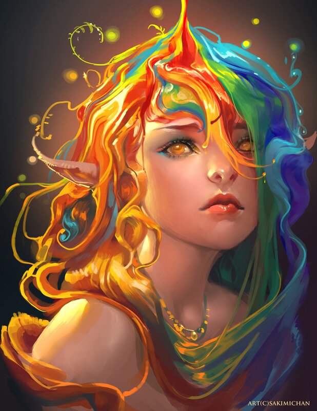 rainbow-haired fantasy elf