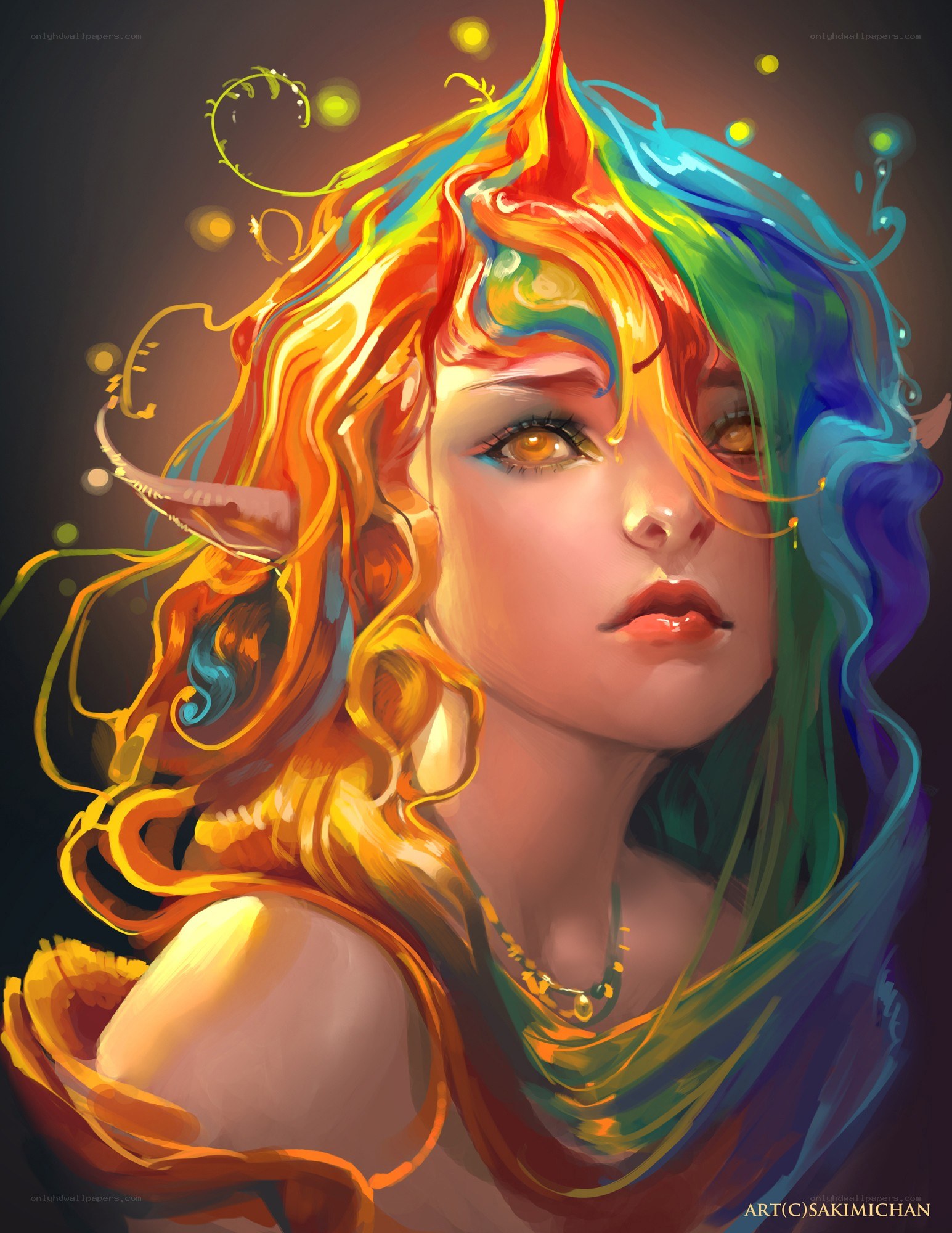 rainbow-haired fantasy elf