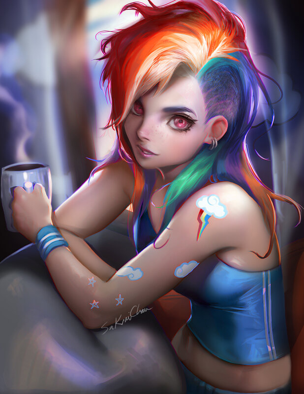 Rainbow-haired Woman — Blue